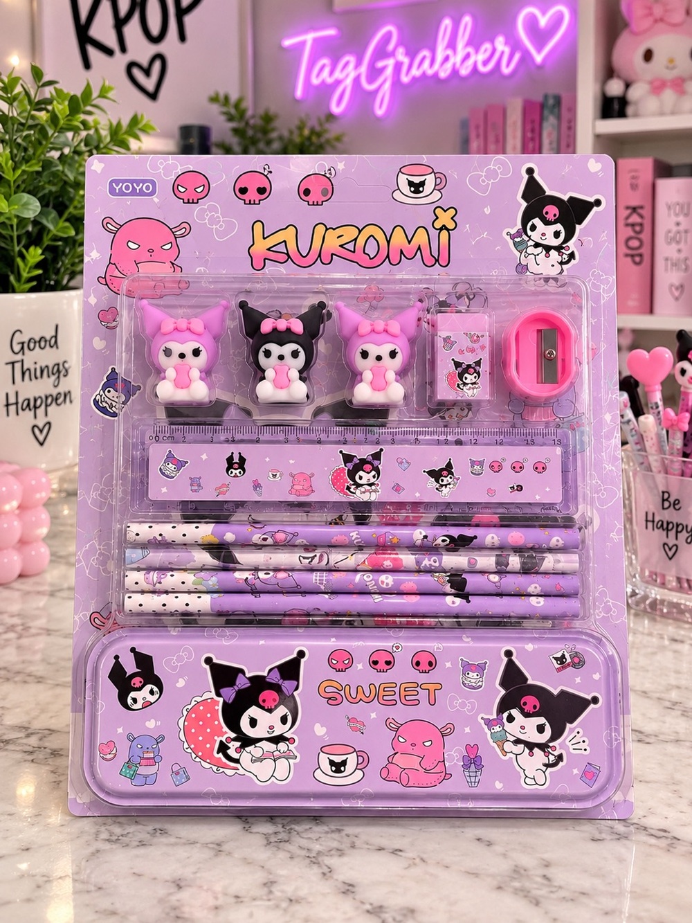 Kuromi Stationery Set with Pencil Case – Purple School Supply Set